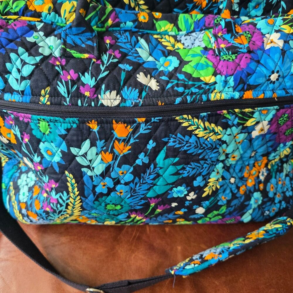 Vera Bradley Midnight Blue Floral Weekender Carry‑On Bag with Trolley Sleeve - Picture 6 of 16